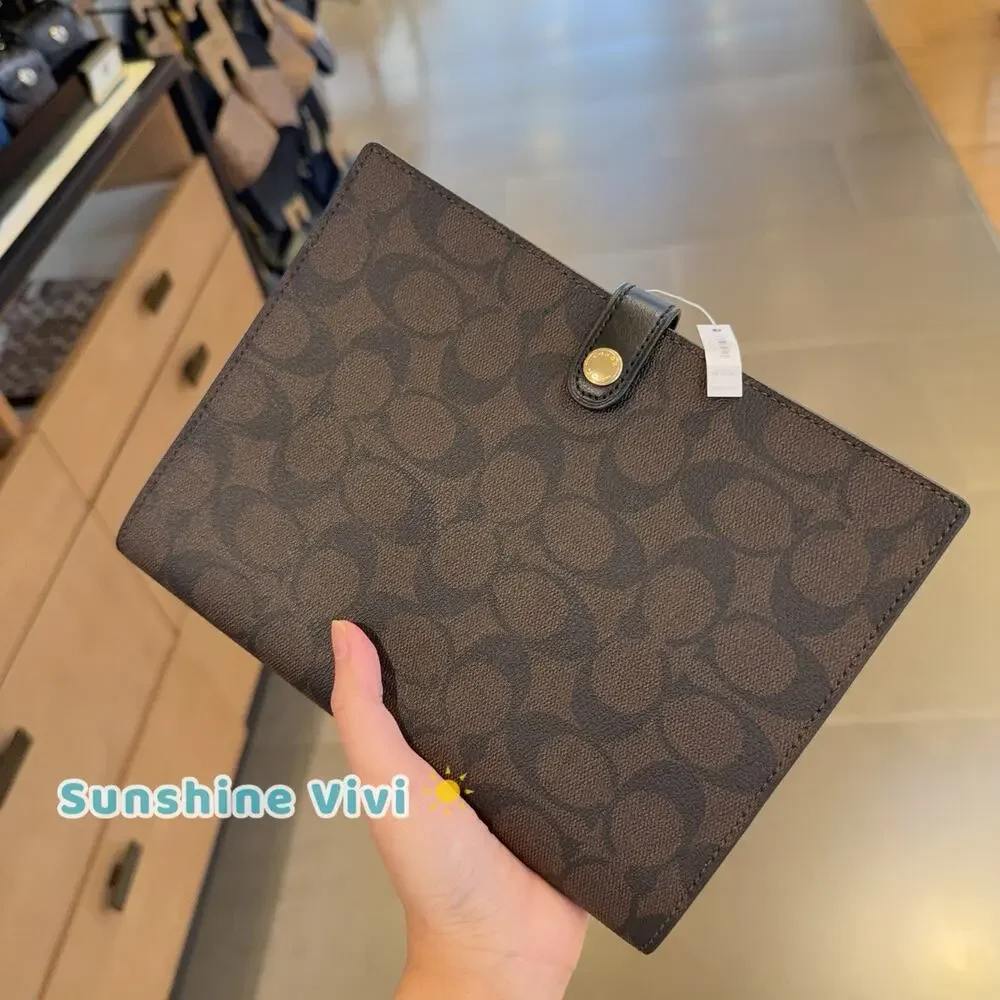 NWT Coach Snap Notebook 222 Walnut Black Signature Canvas/Smooth leather